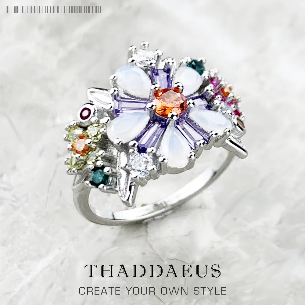 Colourful Flowers Ring 2023 Brand New Fine Jewerly Bohemia 925 Sterling Silver Gift for Women
