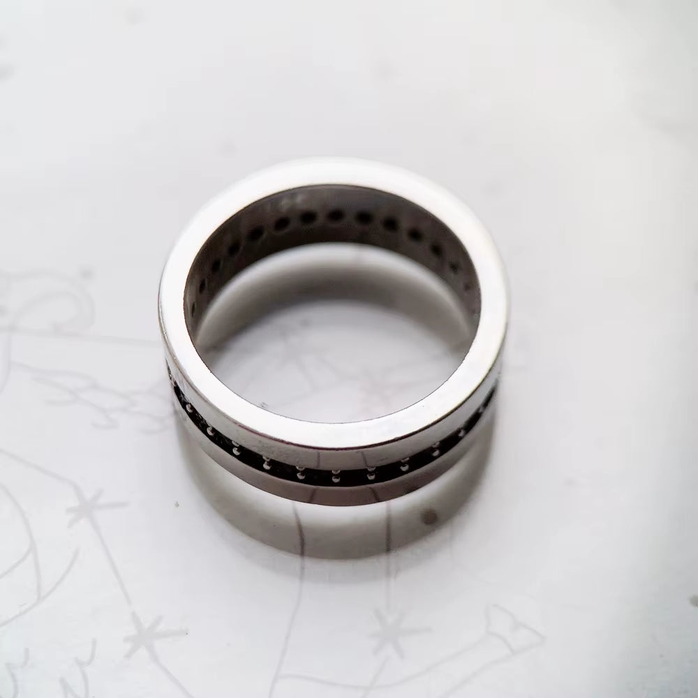 Band Ring Eternity Classic Black Europe Style Fine Jewerly for Men & Women Gift in 925 Sterling Silver