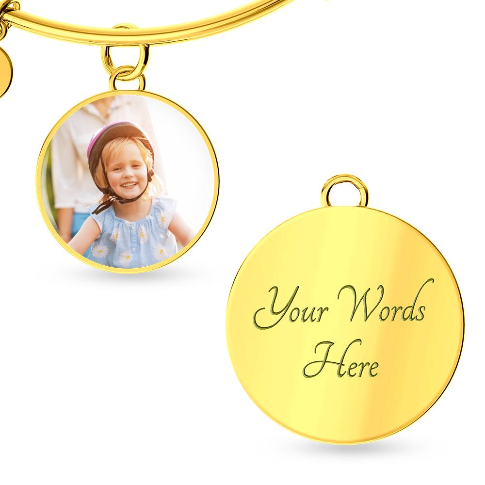 "Keep Them Close" Personalized Photo Bangle – Custom Circle Engraved Keepsake