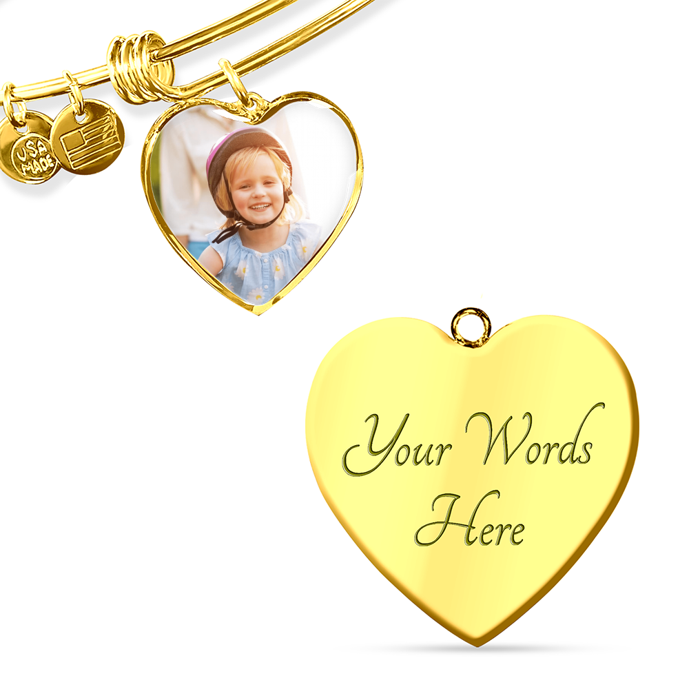 "Keep Them Close" Personalized Photo Bangle – Custom Heart Engraved Keepsake