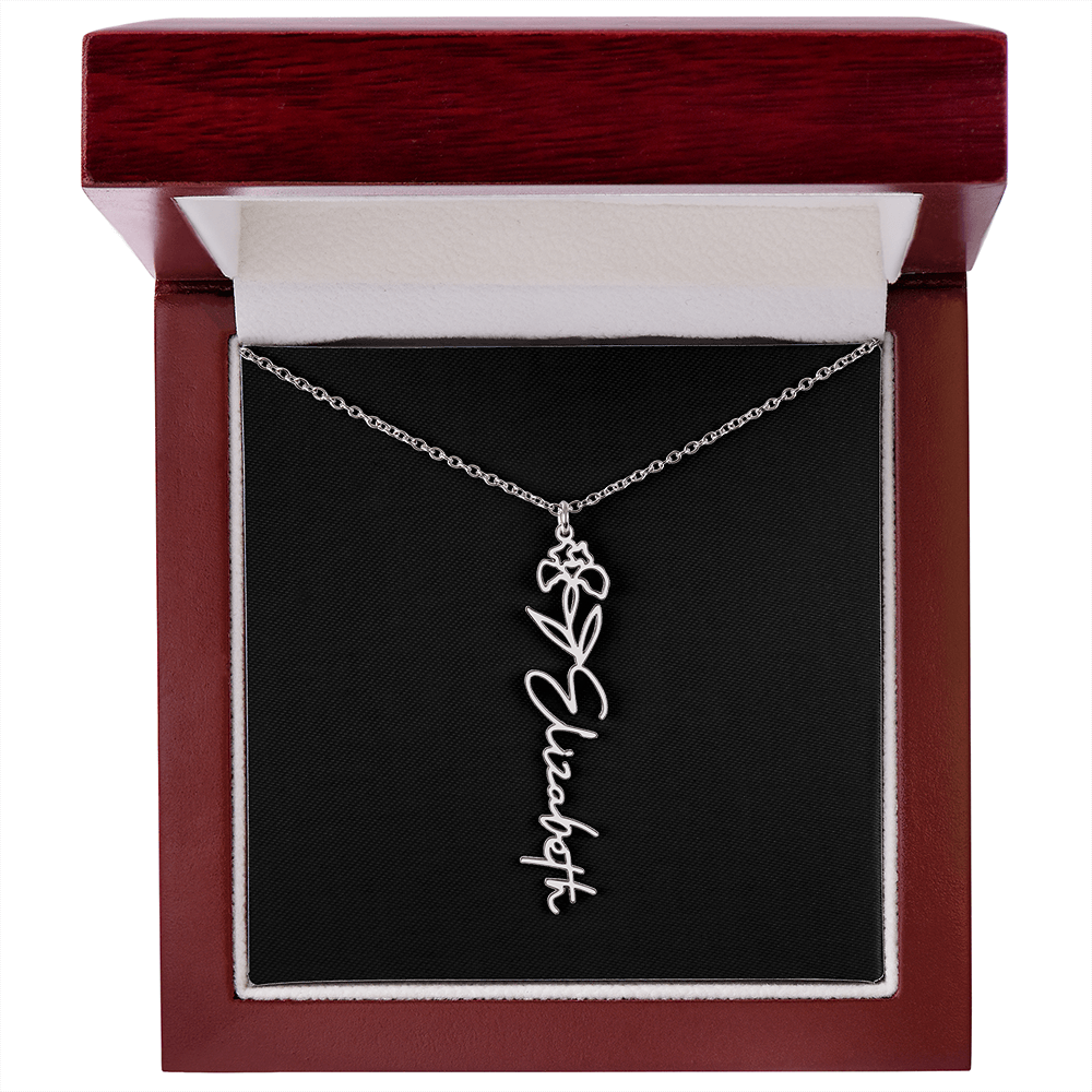 Eternal Bloom: Personalized Birth Flower & Cursive Name Necklace