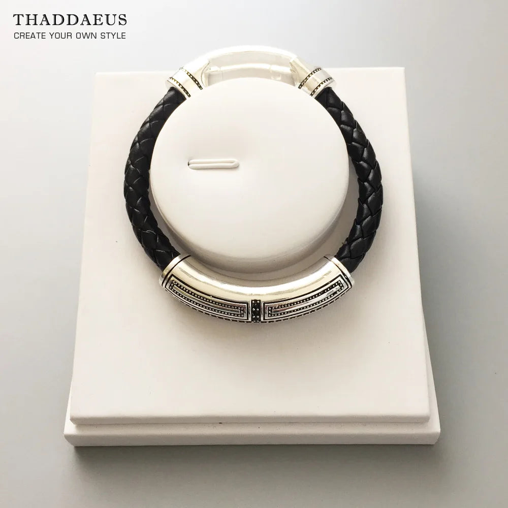 Brand New Leather Bracelet Cross,Europe 925 Sterling Silver Rebel Casual Fashion Jewelry Gift for Men Women Lover