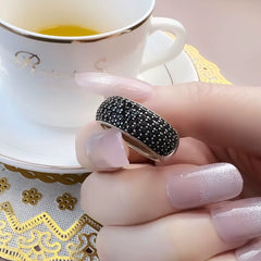 Black Pave Band Ring,Europe Style Classic Fine Jewerly for Men & Women Gift in 925 Sterling Silver