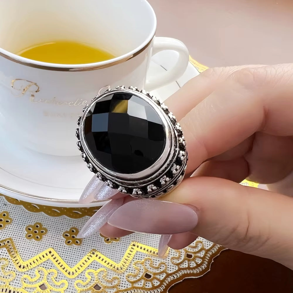 Cocktail Ring Black Oval CZ Skull Skeleton,Europe Style Fashion Jewelry Gift in 925 Sterling Silver for Men & Women