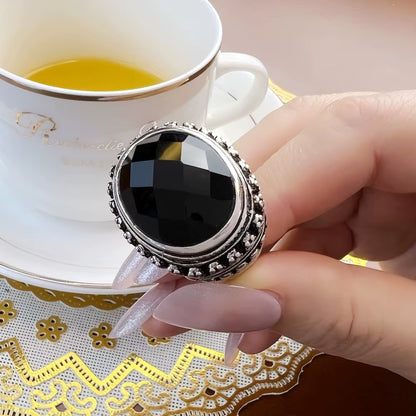 Cocktail Ring Black Oval CZ Skull Skeleton,Europe Style Fashion Jewelry Gift in 925 Sterling Silver for Men & Women
