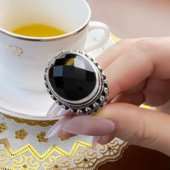 Cocktail Ring Black Oval CZ Skull Skeleton,Europe Style Fashion Jewelry Gift in 925 Sterling Silver for Men & Women