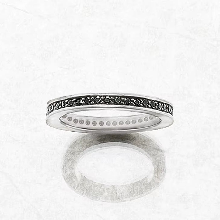 Single Row Black Ring,Europe Style Glam Fashion Good Jewerly for Women Gift in 925 Sterling Silver