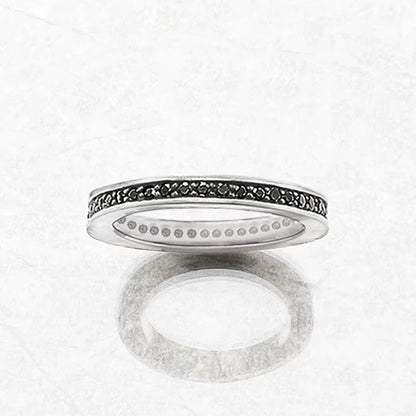 Single Row Black Ring,Europe Style Glam Fashion Good Jewerly for Women Gift in 925 Sterling Silver