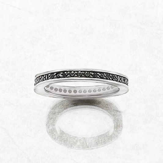Single Row Black Ring,Europe Style Glam Fashion Good Jewerly for Women Gift in 925 Sterling Silver