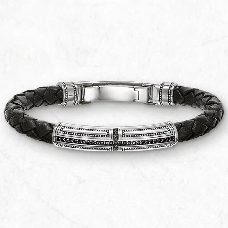 Brand New Leather Bracelet Cross,Europe 925 Sterling Silver Rebel Casual Fashion Jewelry Gift for Men Women Lover