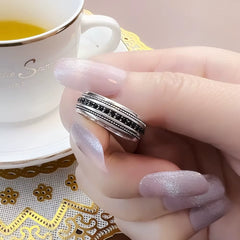 Black CZ Lane Ring,Europe Style Vintage Jewelry Fine Jewerly Gift for Men and Women in 925 Sterling Silver