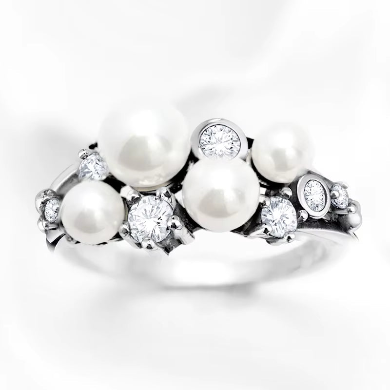 Freshwater Pearls with White Stones Ring Europe Style New Fine Jewerly Trendy Gift in 925 Sterling Silver for Women