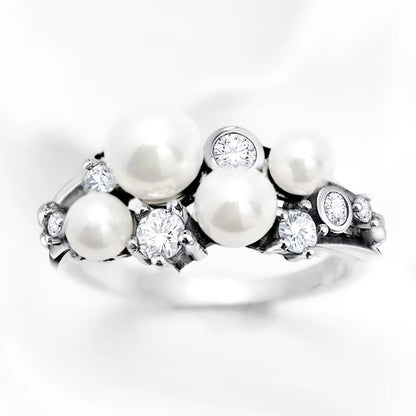 Freshwater Pearls with White Stones Ring Europe Style New Fine Jewerly Trendy Gift in 925 Sterling Silver for Women