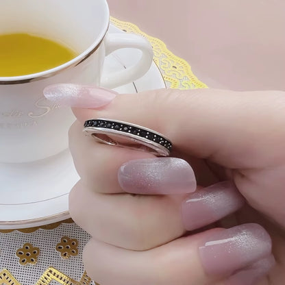 Single Row Black Ring,Europe Style Glam Fashion Good Jewerly for Women Gift in 925 Sterling Silver