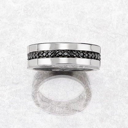 Band Ring Eternity Classic Black Europe Style Fine Jewerly for Men & Women Gift in 925 Sterling Silver