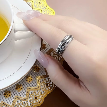 Black CZ Lane Ring,Europe Style Vintage Jewelry Fine Jewerly Gift for Men and Women in 925 Sterling Silver