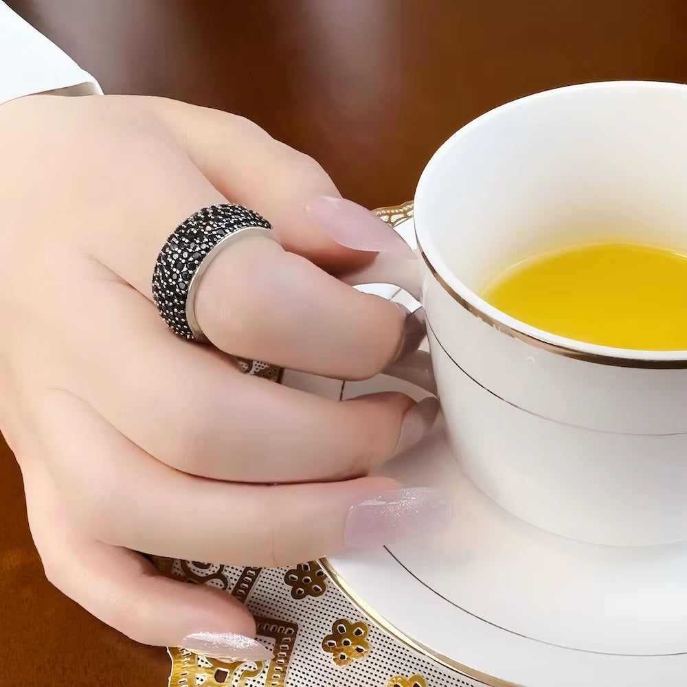 Black Pave Band Ring,Europe Style Classic Fine Jewerly for Men & Women Gift in 925 Sterling Silver