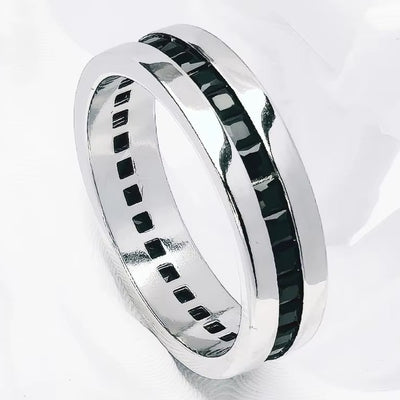 Band Ring Black Stones Europe Style Vintage Fine Jewelry for Women Men Summer Brand New Pure 925 Sterling Silver Gift