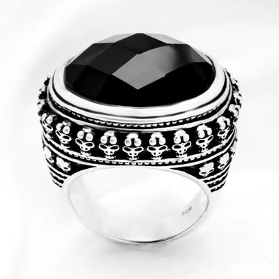 Cocktail Ring Black Oval CZ Skull Skeleton,Europe Style Fashion Jewelry Gift in 925 Sterling Silver for Men & Women