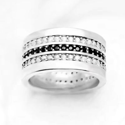 Entenity Ring Black & White Pave,Europe Style Glam Fashion Good Jewerly for Women Gift in 925 Sterling Silver