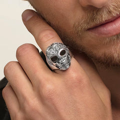Blackened Lily Skull Ring Europe Style Vintage Jewelry Fine Jewerly Gift for Men Women in 925 Sterling Silver