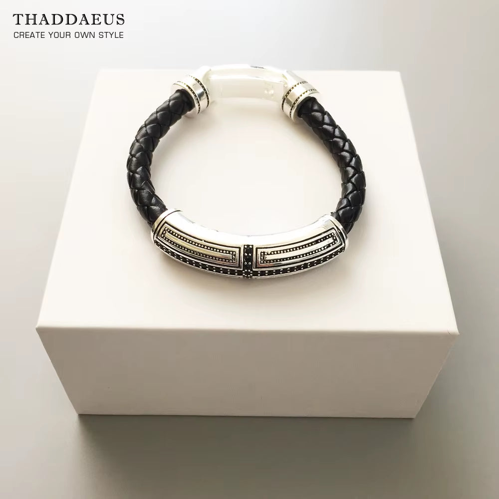 Brand New Leather Bracelet Cross,Europe 925 Sterling Silver Rebel Casual Fashion Jewelry Gift for Men Women Lover