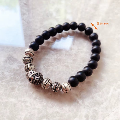 Skull Cross Bead Bracelet,Europe Style Rebel Fashion Punk Jewelry for Men and Women 925 Sterling Silver Obsidian Gift