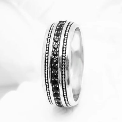 Black CZ Lane Ring,Europe Style Vintage Jewelry Fine Jewerly Gift for Men and Women in 925 Sterling Silver