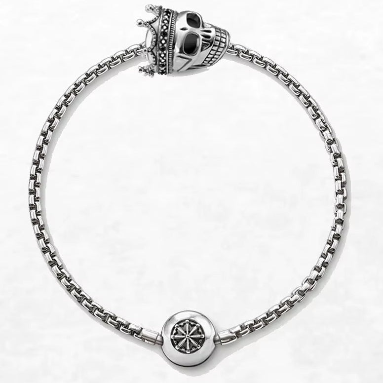 Beads Bracelet Chain with Skull King Karma Jewelry Gift for Europe Men and Women in 925 Sterling Silver Fit Pendants and Charms