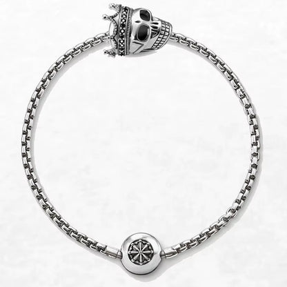 Beads Bracelet Chain with Skull King Karma Jewelry Gift for Europe Men and Women in 925 Sterling Silver Fit Pendants and Charms