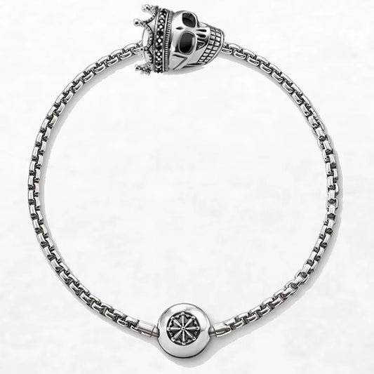 Beads Bracelet Chain with Skull King Karma Jewelry Gift for Europe Men and Women in 925 Sterling Silver Fit Pendants and Charms
