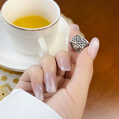 Compass Angular Black Ring in 925 Sterling Silver,Vintage Gift for Women Men,Europe Sign of Strength Winter Fine Jewelry