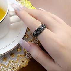 Black Pave Band Ring,Europe Style Classic Fine Jewerly for Men & Women Gift in 925 Sterling Silver