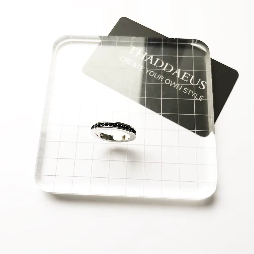 Single Row Black Ring,Europe Style Glam Fashion Good Jewerly for Women Gift in 925 Sterling Silver