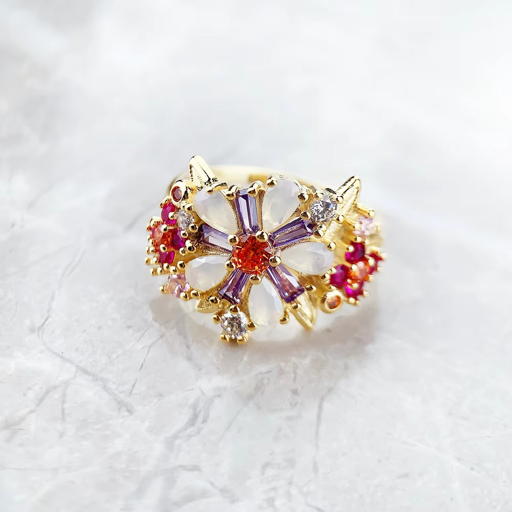 Colourful Flowers Ring 2023 Brand New Fine Jewerly Bohemia 925 Sterling Silver Gift for Women