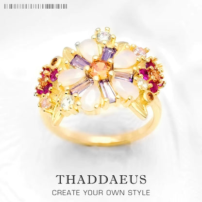 Colourful Flowers Ring 2023 Brand New Fine Jewerly Bohemia 925 Sterling Silver Gift for Women