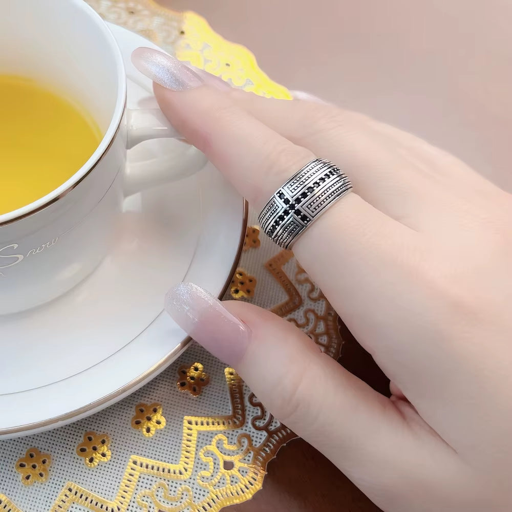 Black CZ Cross Ring,Europe Style Jewelry Fine Jewerly for Men and Women Gift in 925 Sterling Silver