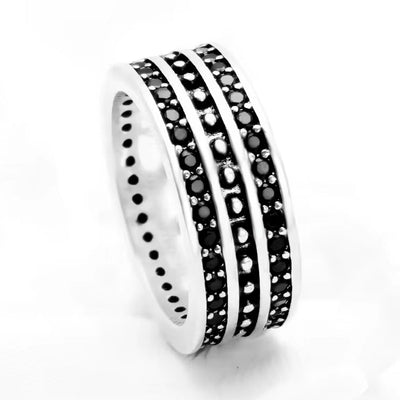 Band Ring Black CZ Pave Europe Style Vintage Jewelry Fine Jewerly for Women Men Gift in 925 Sterling Silver