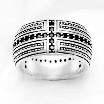 Black CZ Cross Ring,Europe Style Jewelry Fine Jewerly for Men and Women Gift in 925 Sterling Silver