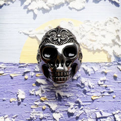 Blackened Lily Skull Ring Europe Style Vintage Jewelry Fine Jewerly Gift for Men Women in 925 Sterling Silver