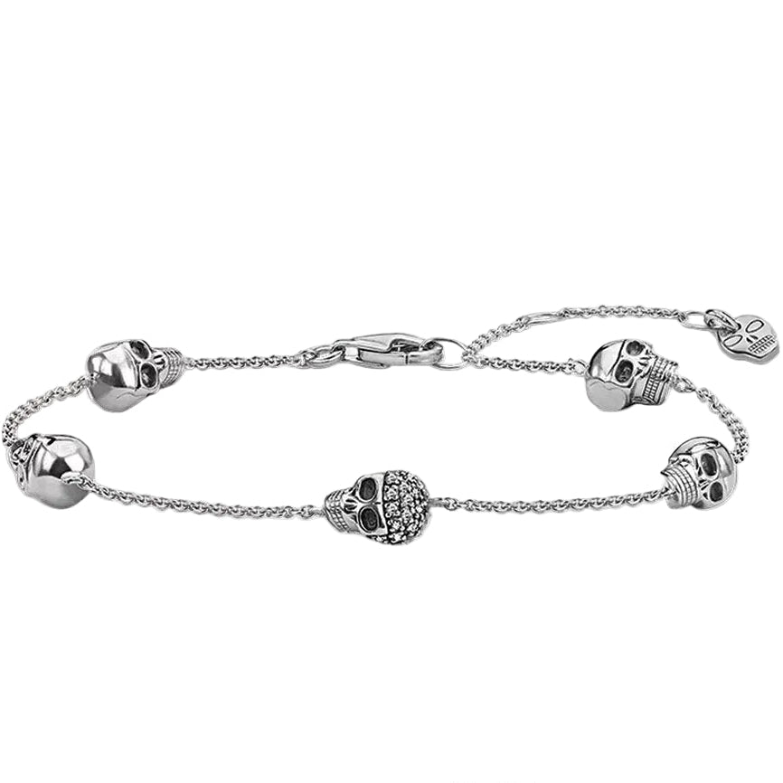Five Exquisite Feminine Skulls Bracelets Autumn Link Chain 925 Sterling Silver Jewelry Rebel Gift for Women