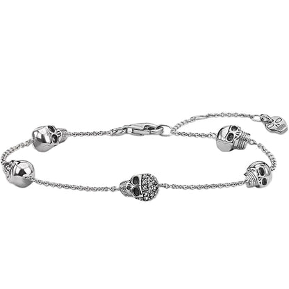 Five Exquisite Feminine Skulls Bracelets Autumn Link Chain 925 Sterling Silver Jewelry Rebel Gift for Women