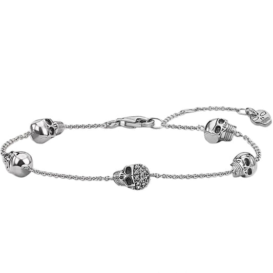 Five Exquisite Feminine Skulls Bracelets Autumn Link Chain 925 Sterling Silver Jewelry Rebel Gift for Women