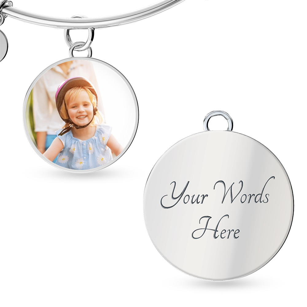 "Keep Them Close" Personalized Photo Bangle – Custom Circle  Engraved Keepsake