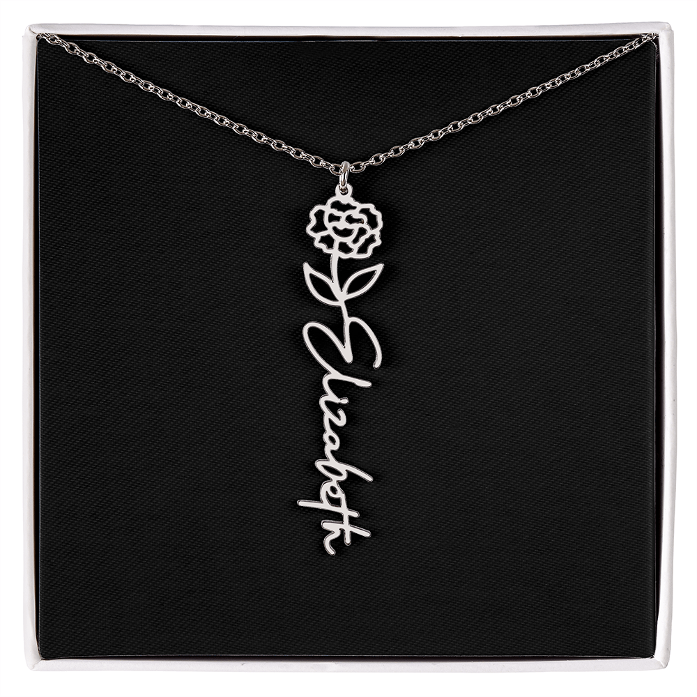 Eternal Bloom: Personalized Birth Flower & Cursive Name Necklace