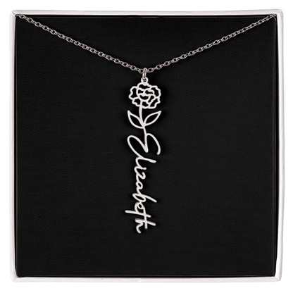Eternal Bloom: Personalized Birth Flower & Cursive Name Necklace