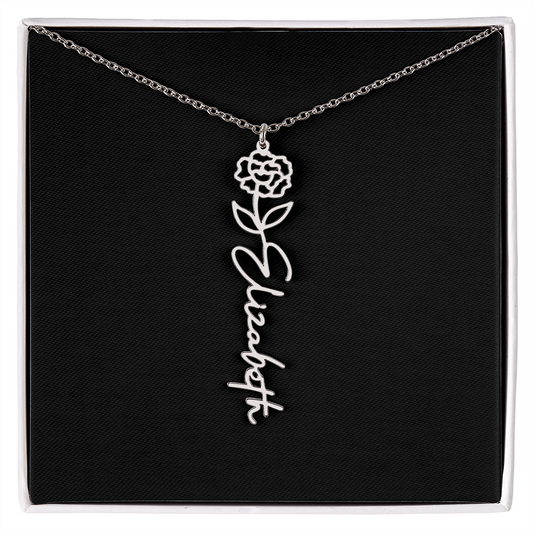 Eternal Bloom: Personalized Birth Flower & Cursive Name Necklace