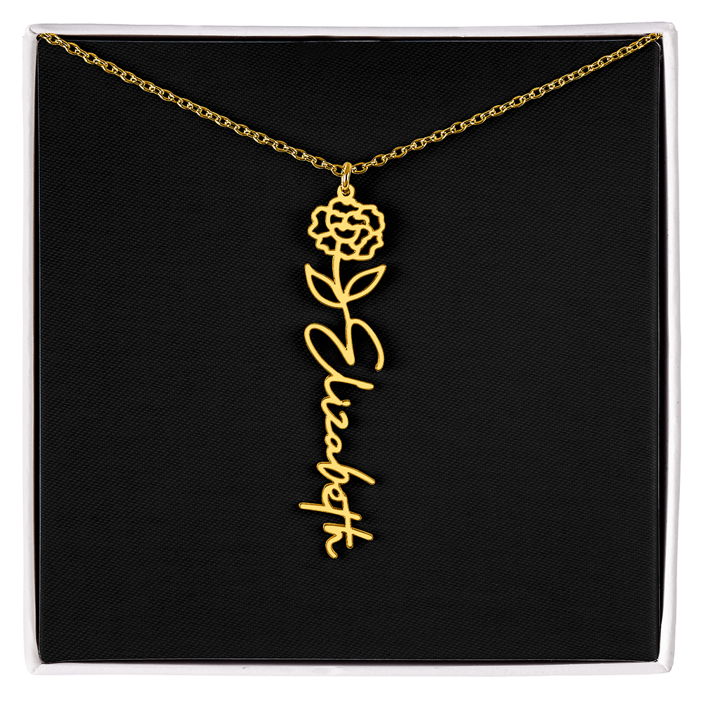 Eternal Bloom: Personalized Birth Flower & Cursive Name Necklace