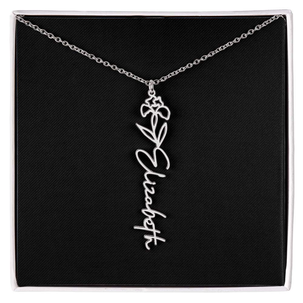 Eternal Bloom: Personalized Birth Flower & Cursive Name Necklace