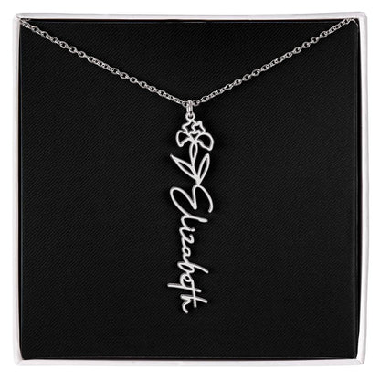 Eternal Bloom: Personalized Birth Flower & Cursive Name Necklace